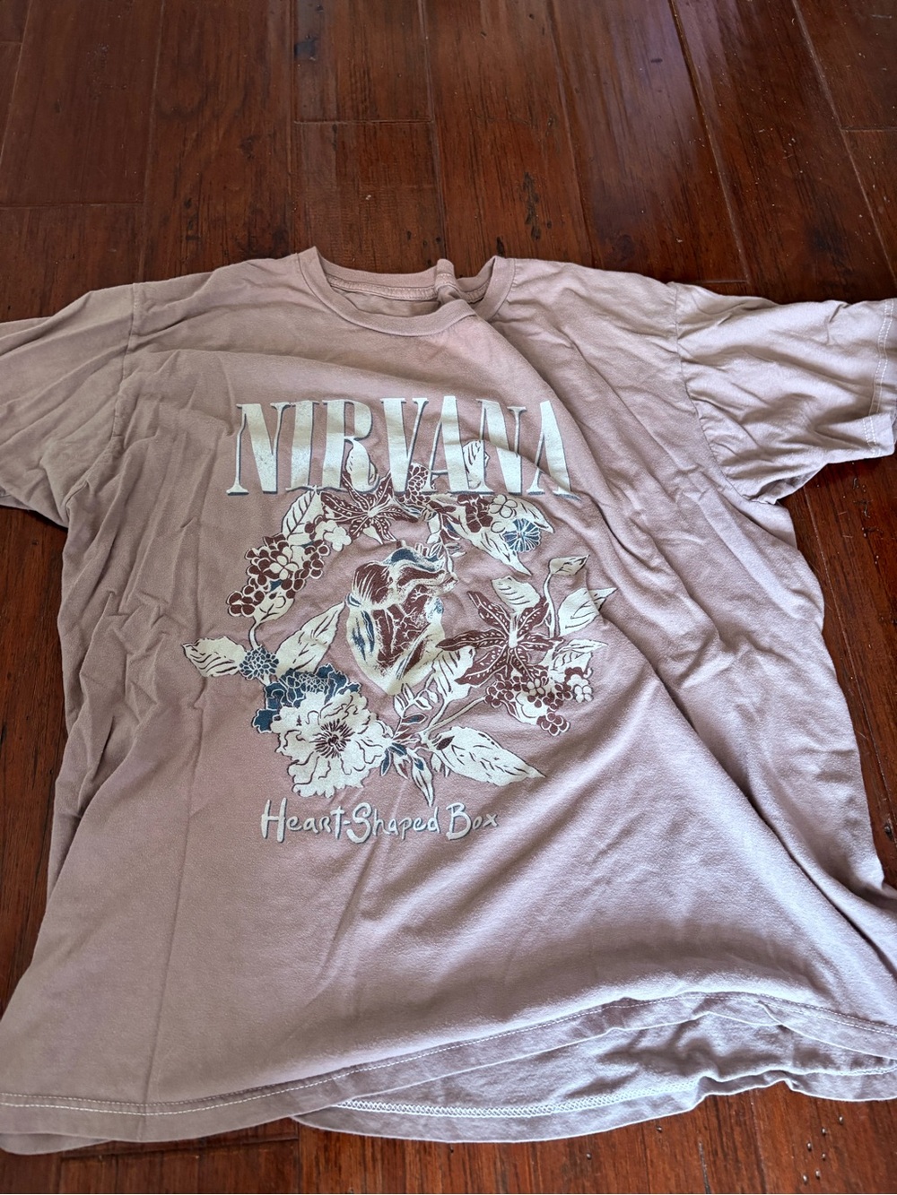 NIRVANA Heart-Shaped Box Floral Graphic Tee - Mauve Pink